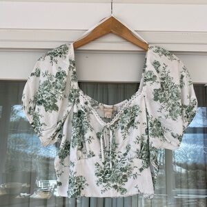 Floral Puff Sleeve Top - Green